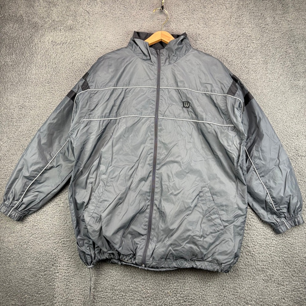 Wilson Mens Full Zip Windbreaker Jacket Gray Black Striped Medium Sportswear